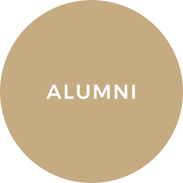Tan Circle with the words 'Alumni'